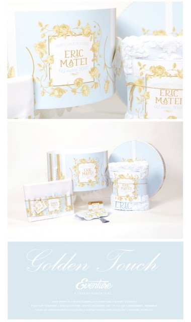 Trusou botez albastru brodat pentru baieti cu trandafiri aurii, Golden Rose 5